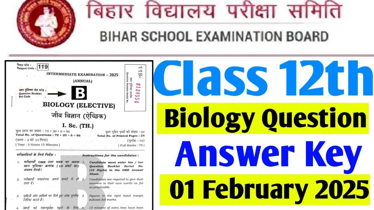 1 February Bihar Board 12th Biology Question Paper 2025 : Inter Biology Question Answer 2025