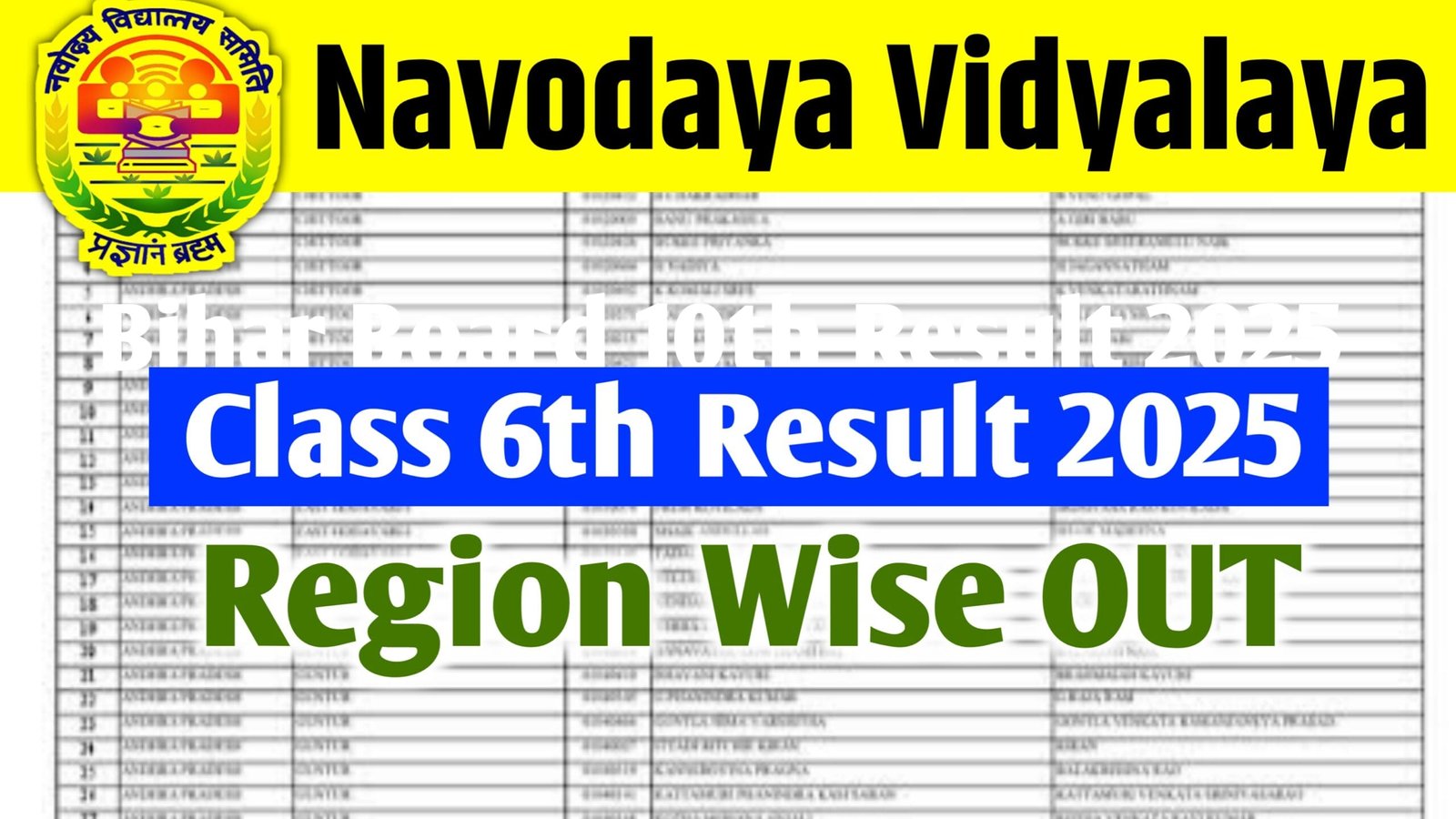 JNVST Class 6th Result 2025 Released Today, Selection List PDF Region Wise @navodaya.gov.in