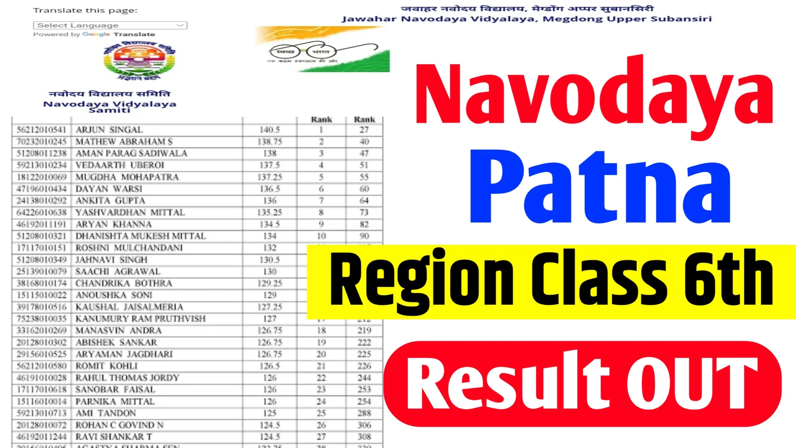 JNVST Class 6 Result 2025 Patna Region: Navodaya Vidyalaya Selection List & Admission Process @navodaya.gov.in