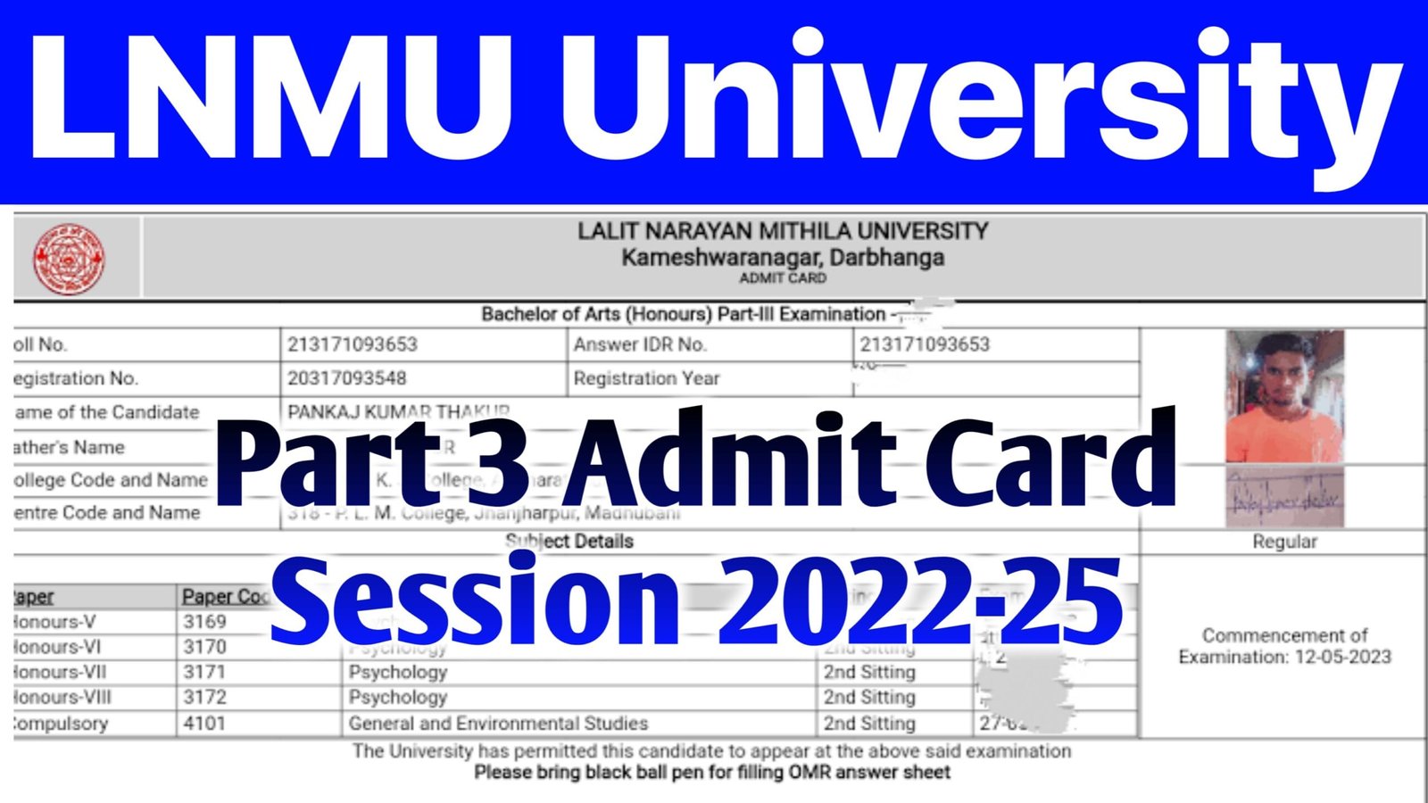 LNMU Part 3 Admit Card 2022-25 : B.A, B.Sc & B.Com 3Rd Year Admit Card @lnmu.ac.in