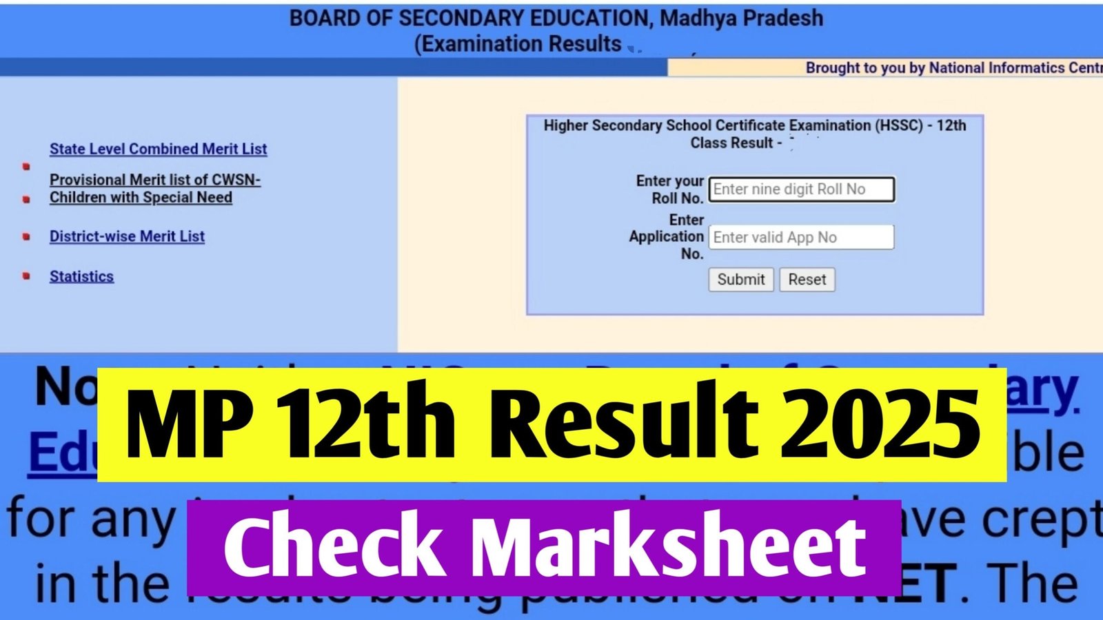 Mp board 12th result 2025 check madhya pradesh 12th result at